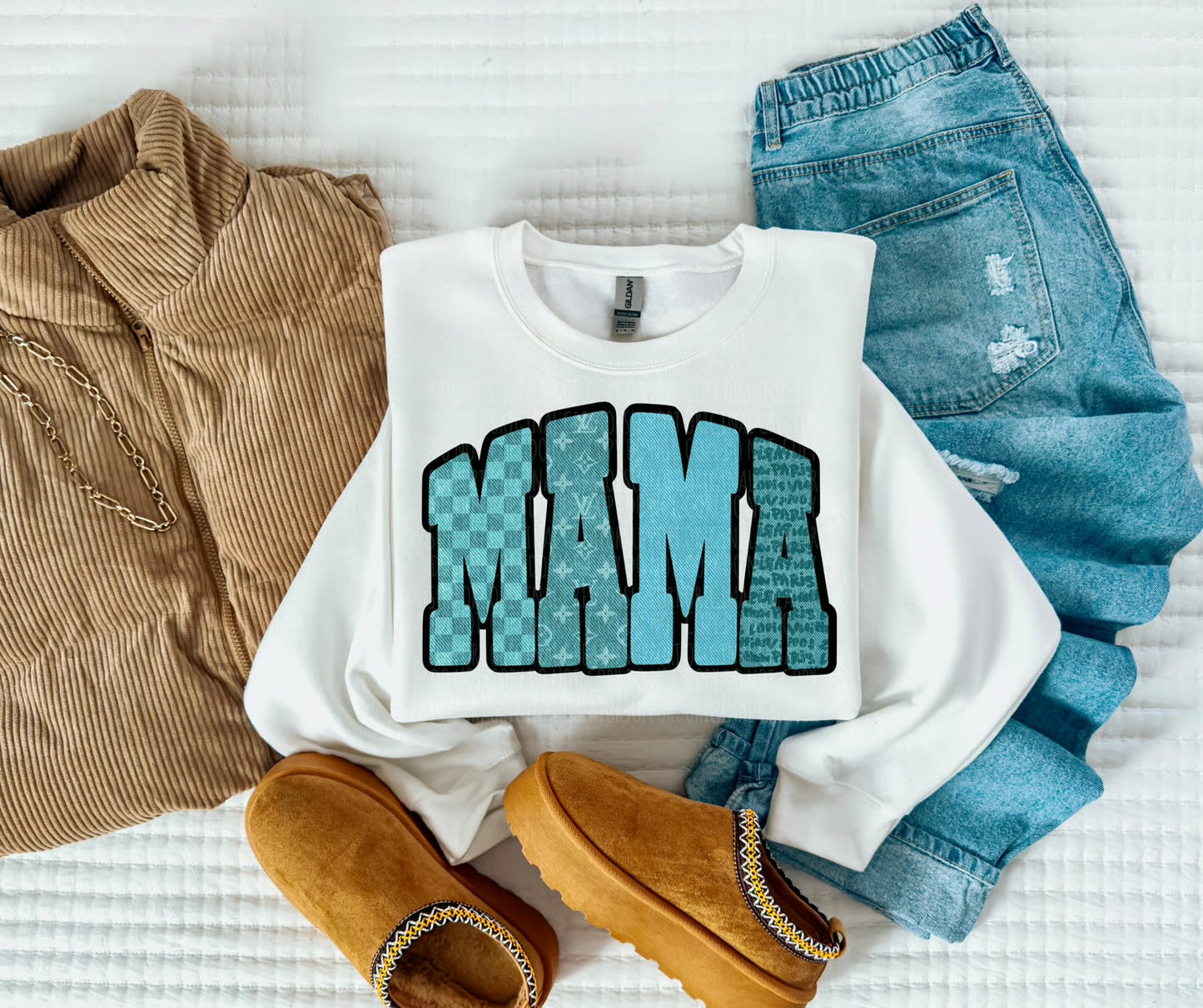 Boujee Blue Jean Mama Tee or Crewneck (DTF)