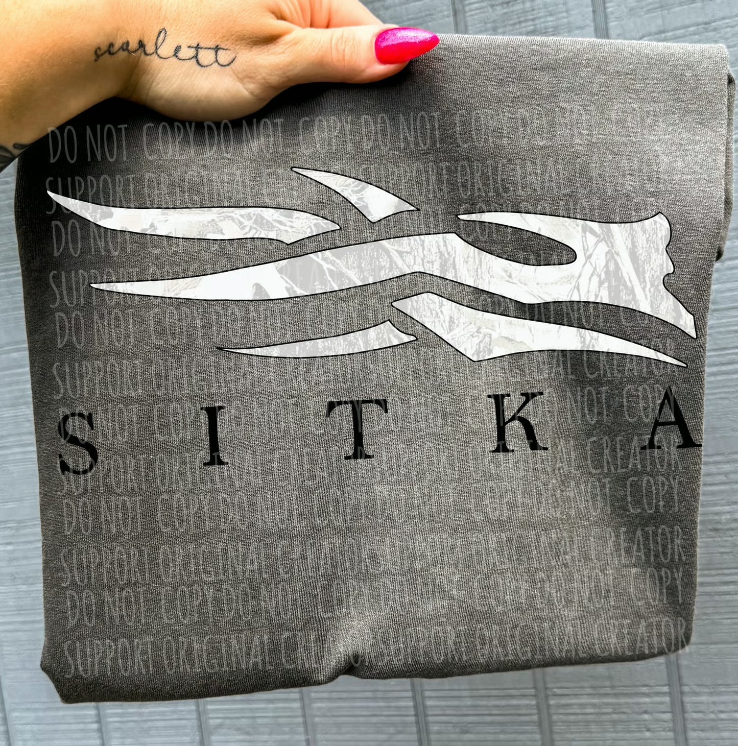 Light Grey Camo Si*ka Tee or Crewneck (DTF)