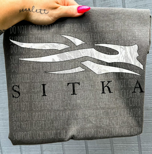 Light Grey Camo Si*ka Tee or Crewneck (DTF)