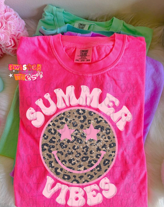 Summer Vibes Cheetah Smiley Tee or Crewneck (DTF)