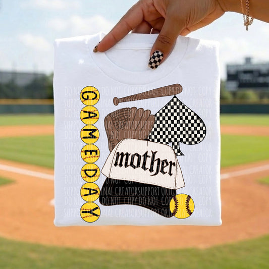 Softball Mother Game Day Collage Tee or Crewneck (DTF)