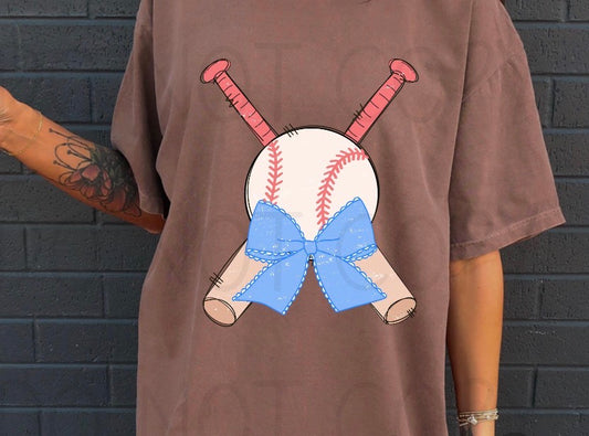 Distressed Baseball Bats, Ball & Bow Tee or Crewneck (DTF)