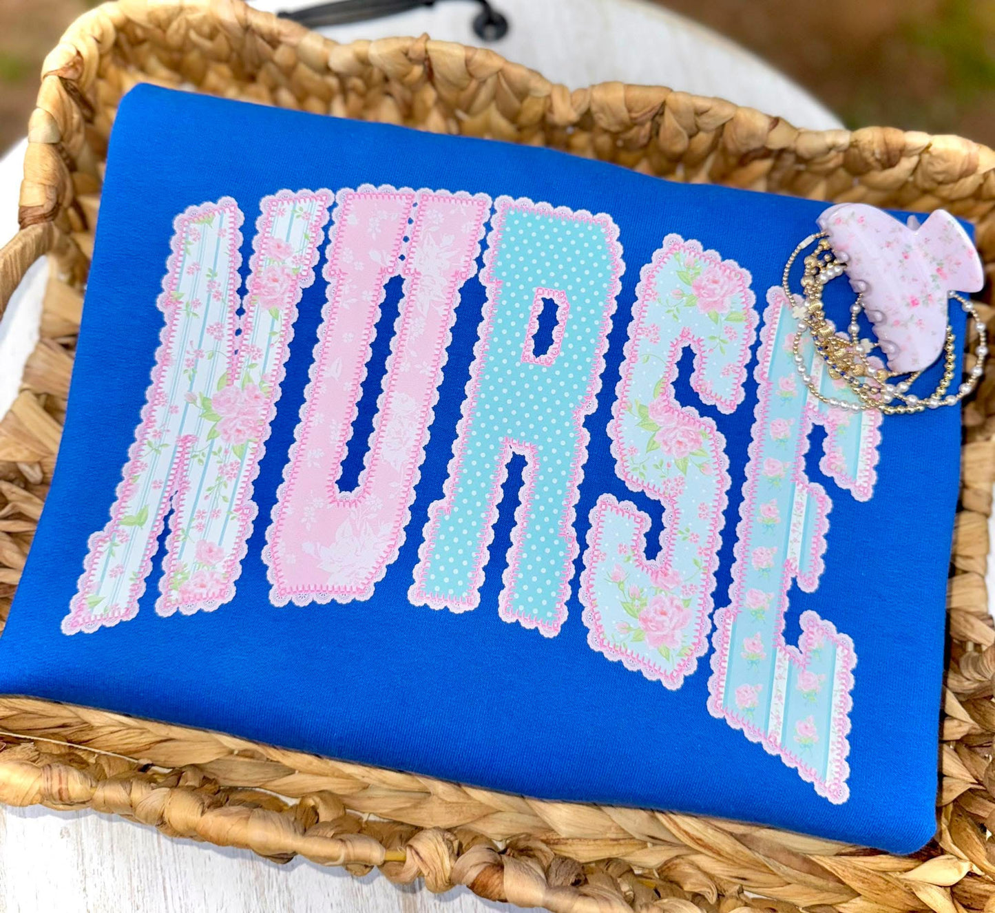 Nurse Floral Lace Tee or Crewneck (DTF)