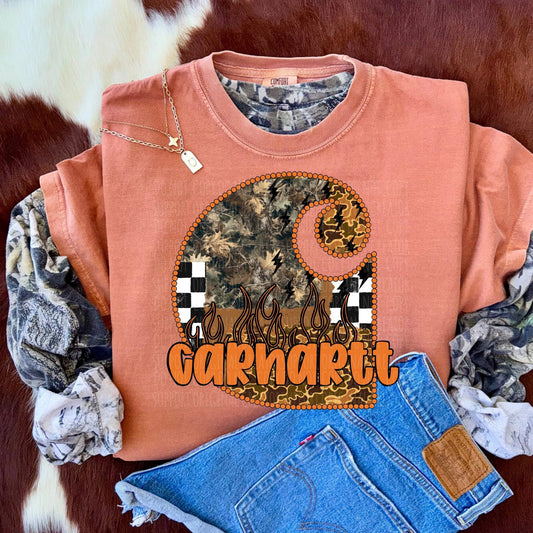 Camo Checker Flames CH Tee or Crewneck (DTF)
