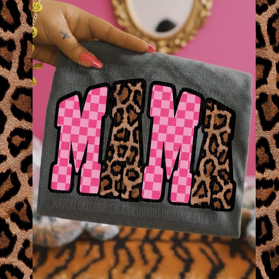 Pink Checker Cheetah Mama Tee or Crewneck (DTF)