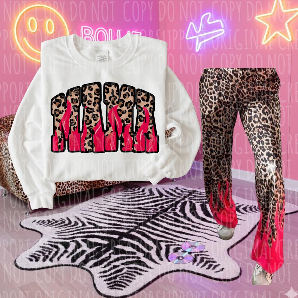 Cheetah Mama Pink Flames Tee or Crewneck (DTF)