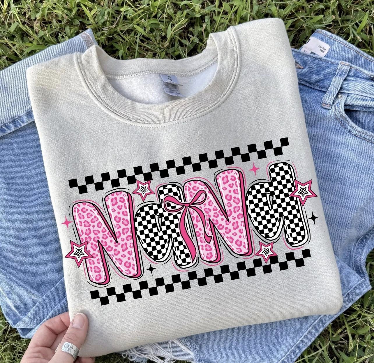 Nana Pink Cheetah Checker Tee or Crewneck (DTF)