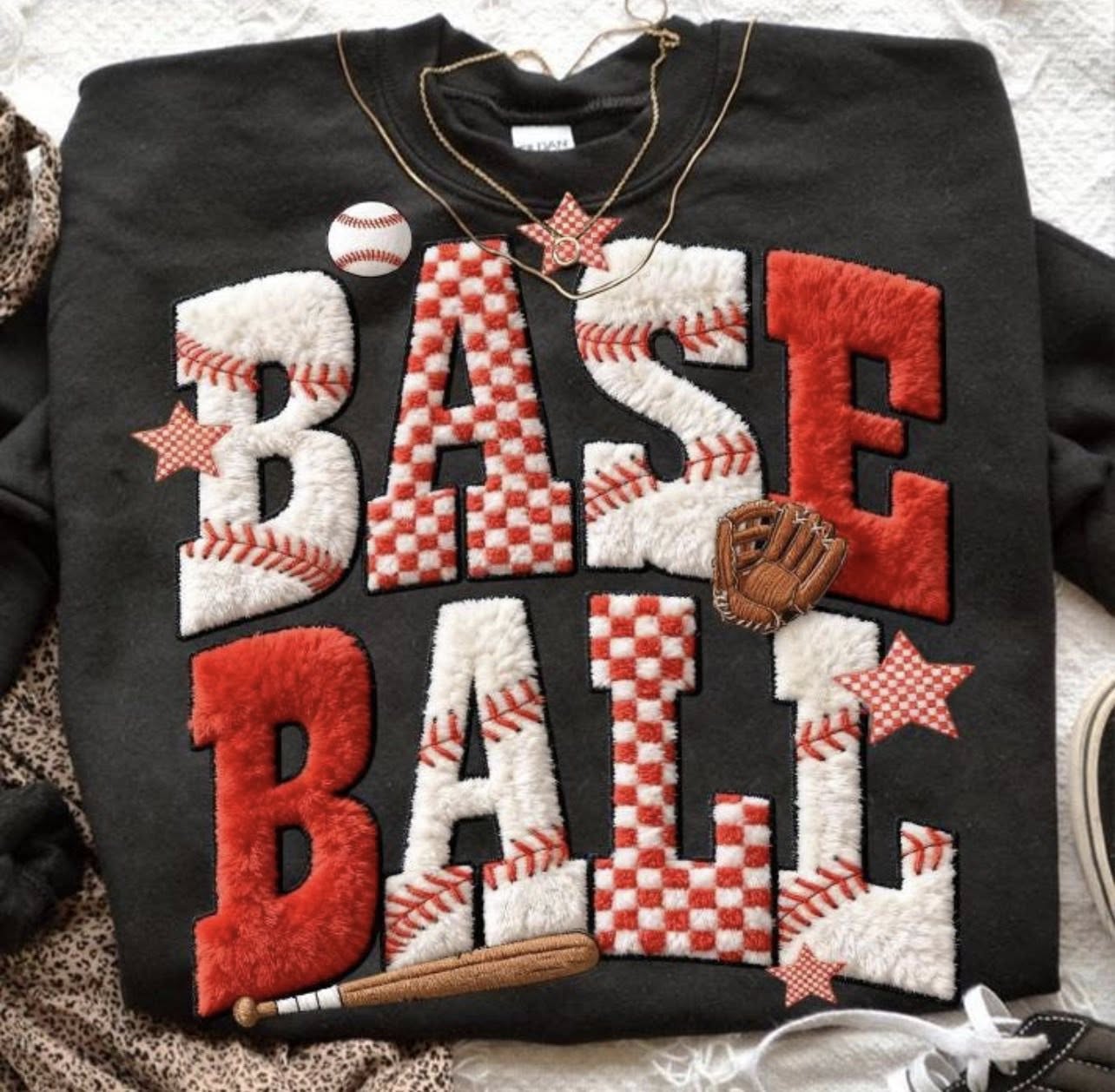 Baseball Faux Patch Tee or Crewneck (DTF)