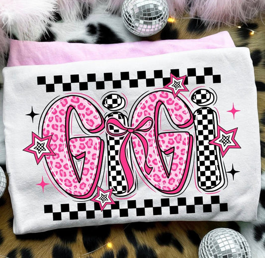 Gigi Pink Cheetah Checker Tee or Crewneck (DTF)