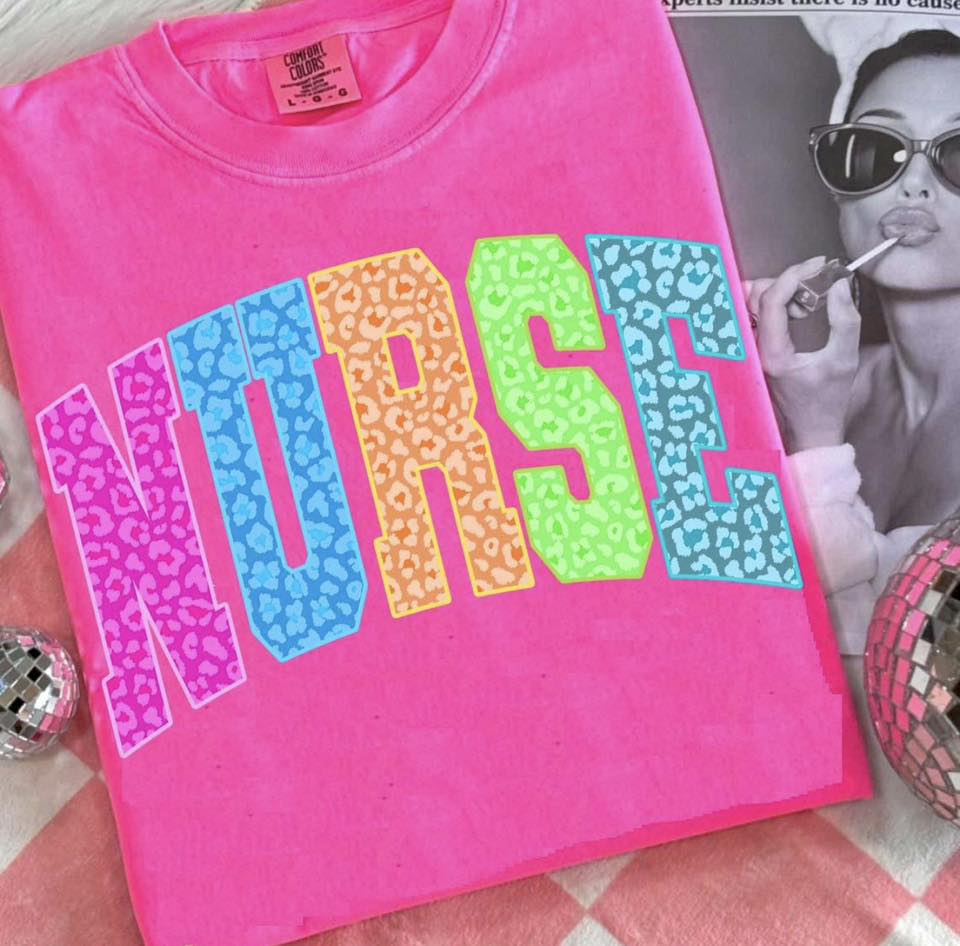 Neon Cheetah Nurse Tee or Crewneck (DTF)