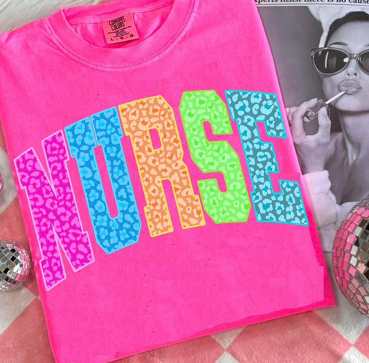 Neon Cheetah Nurse Tee or Crewneck (DTF)