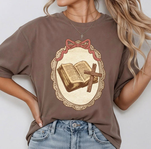 Vintage Bible & Cross Frame Tee or Crewneck (DTF)