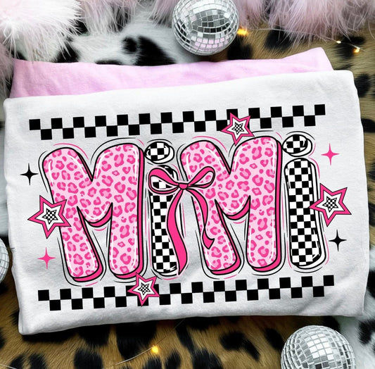 Mimi Pink Cheetah Checker Tee or Crewneck (DTF)