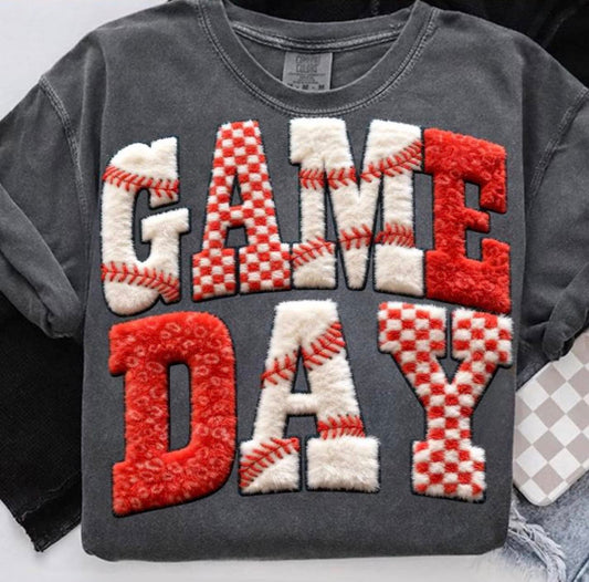 Baseball Game Day Faux Patch Tee or Crewneck (DTF)