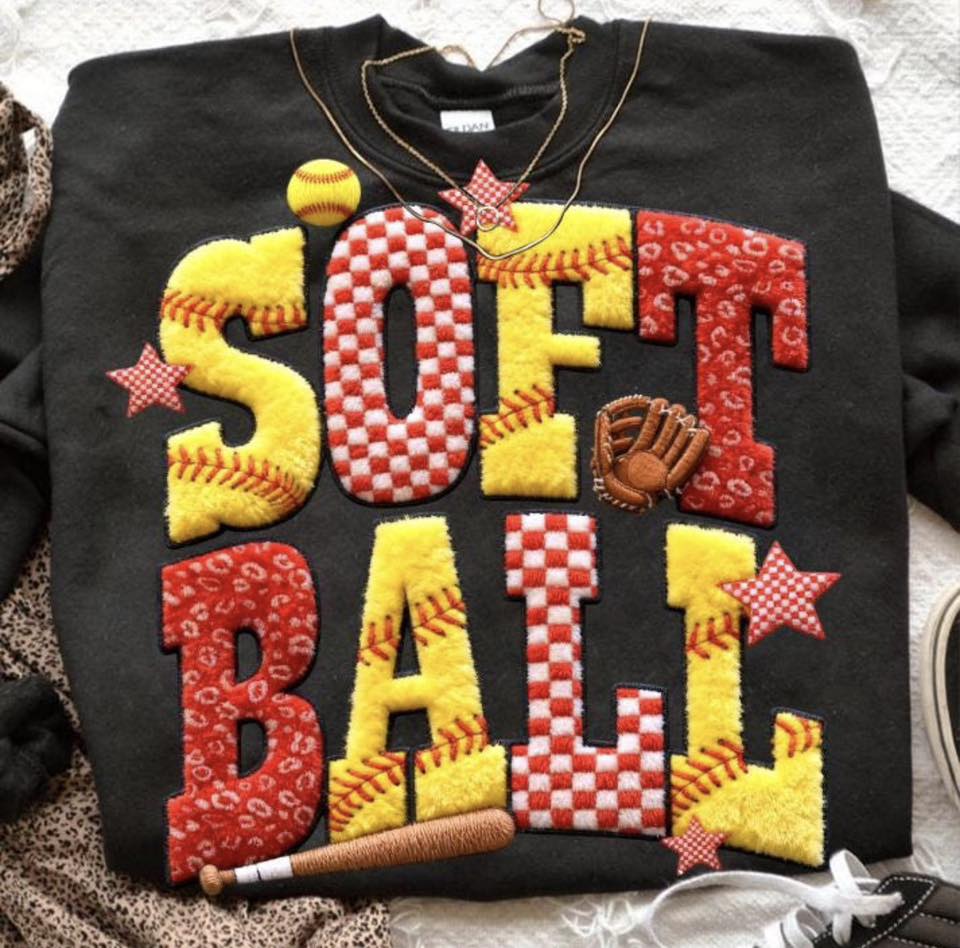 Softball Faux Patch Tee or Crewneck (DTF)