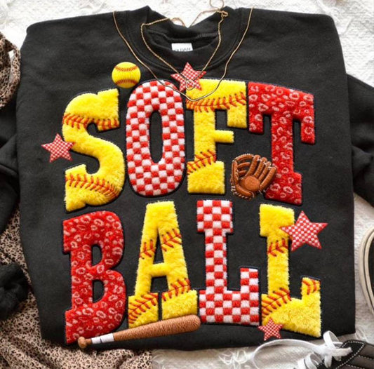 Softball Faux Patch Tee or Crewneck (DTF)