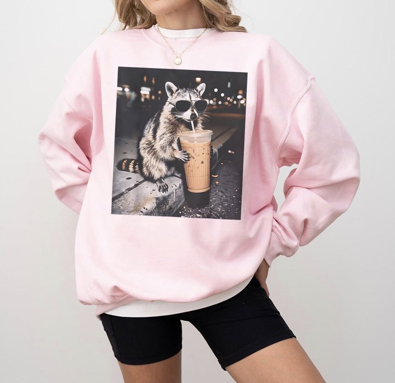 Racoon with Iced Coffee Tee or Crewneck (DTF)