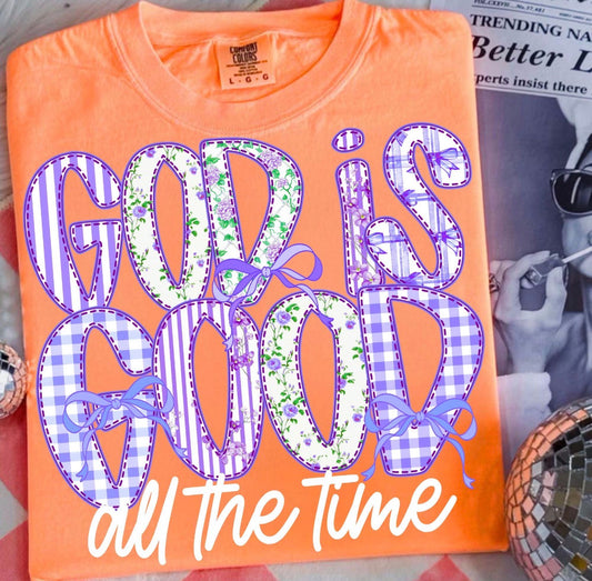 God is Good All The Time purple floral Tee or Crewneck (DTF)