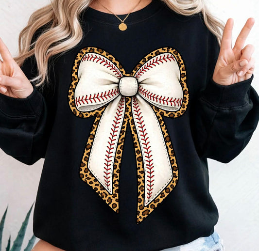 Baseball Bow with Cheetah Outline Tee or Crewneck (DTF)
