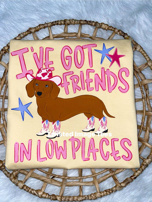 I've Got Friends in Low Places Weiner Dog Tee or Crewneck (DTF)