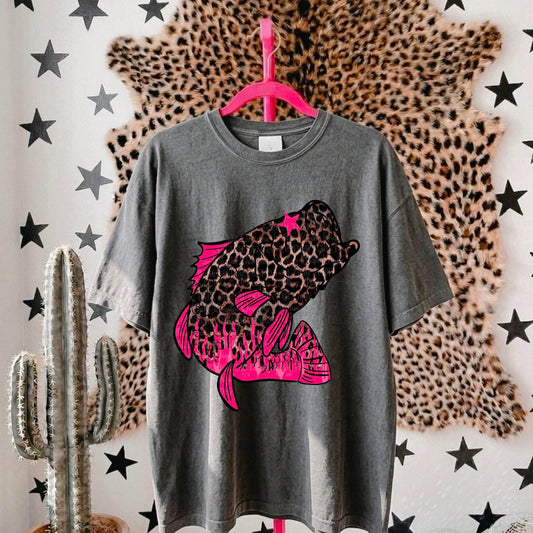 Leopard Pink Flame Fish Tee or Crewneck (DTF)