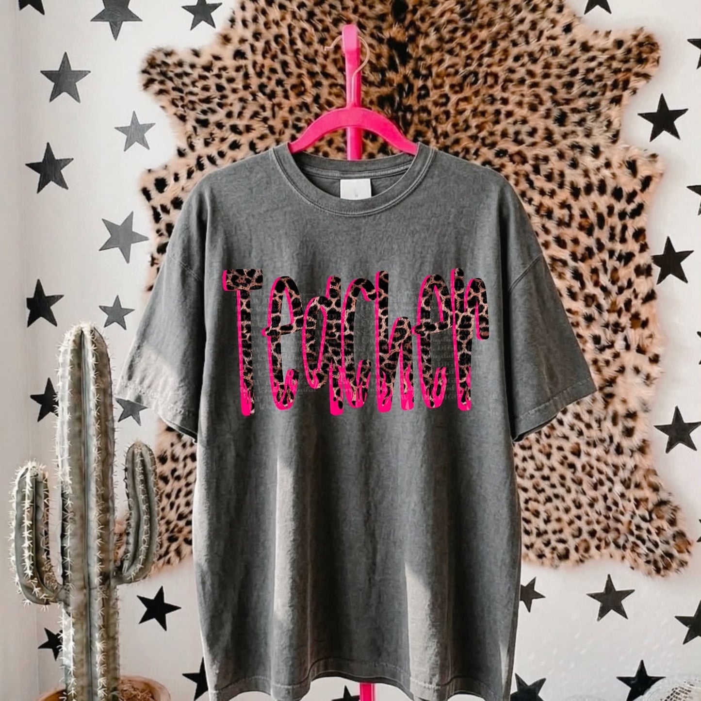Teacher Leopard Pink Flames Tee or Crewneck (DTF)