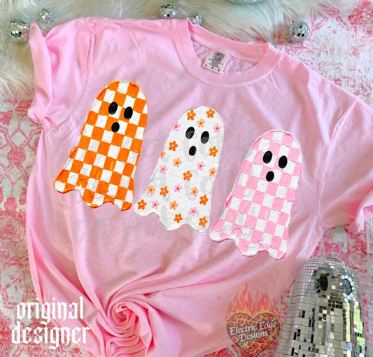 Ghosts Checkered Floral Tee or Crewneck (DTF)
