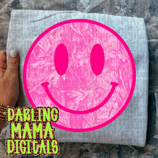 Pink Camo Smiley Tee or Crewneck (DTF)