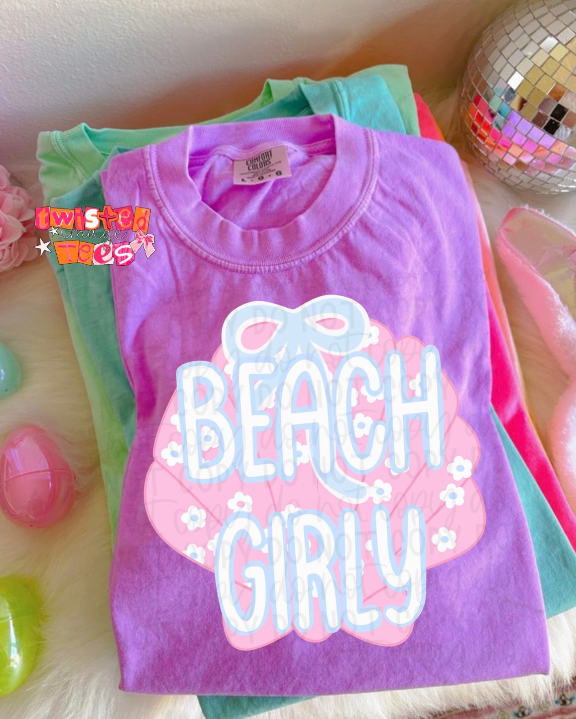 Beach Girly Floral Seashell Tee or Crewneck (DTF)