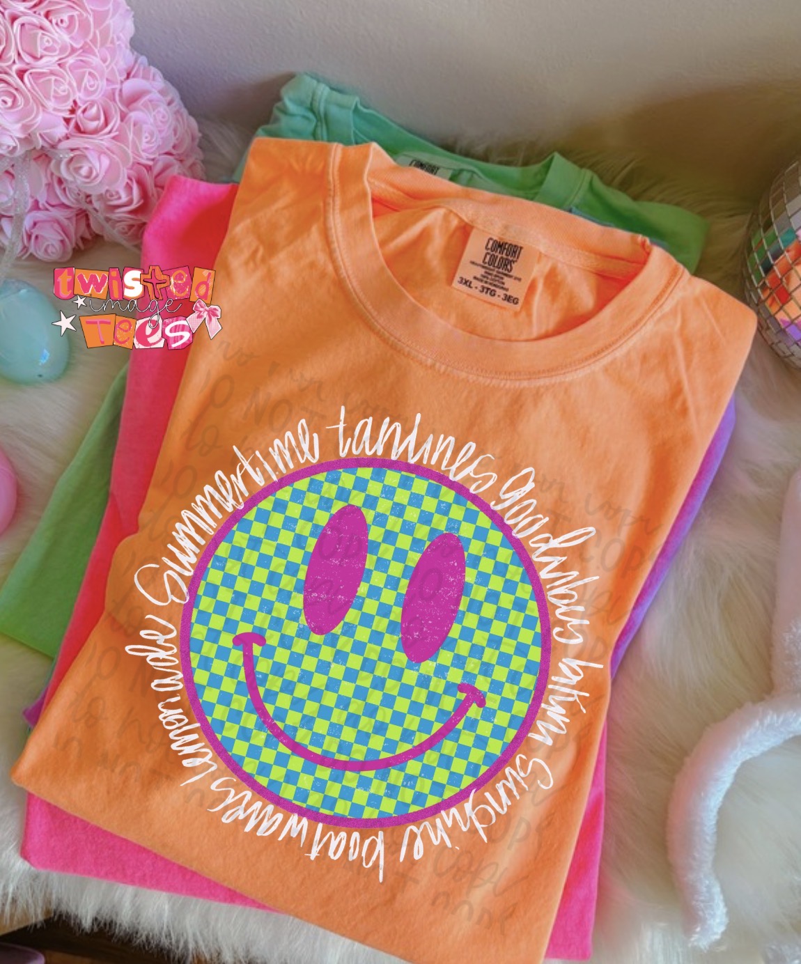 Summertime Checker Smiley Tee or Crewneck (DTF)