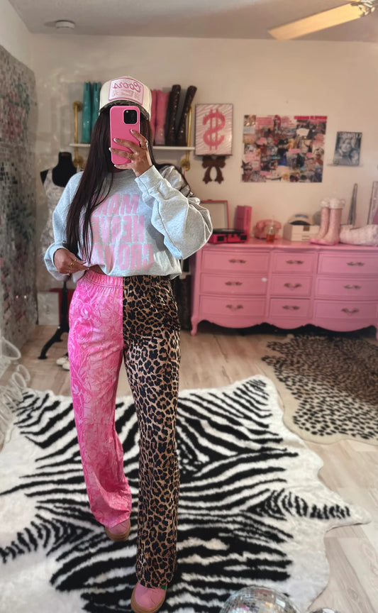 PRE-ORDER Double trouble pants in leopard + pink camo