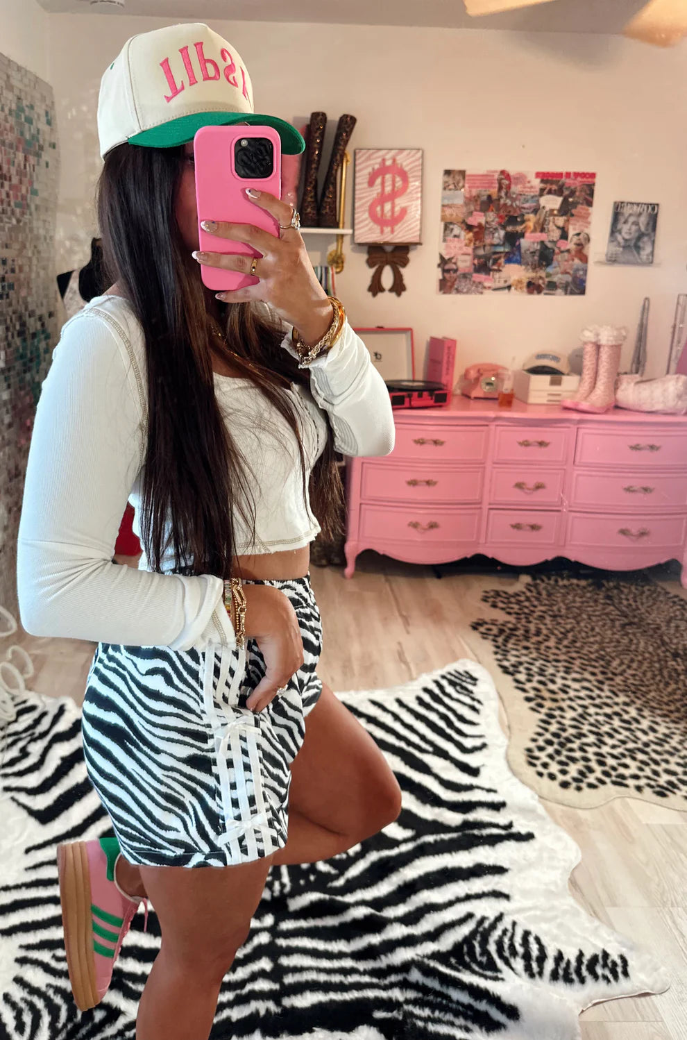 PRE-ORDER Zebra side stripe bow detailed athletic shorts