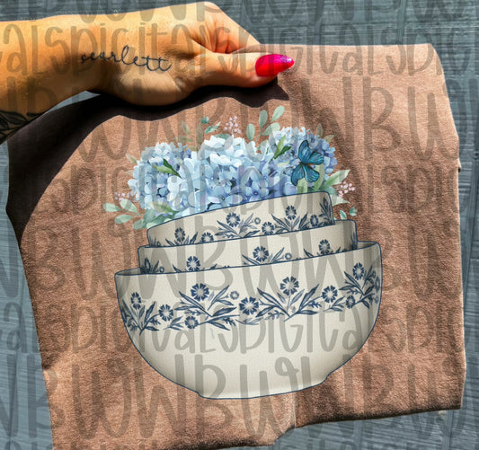 Vintage Bowls with Flowers Tee or Crewneck (DTF)