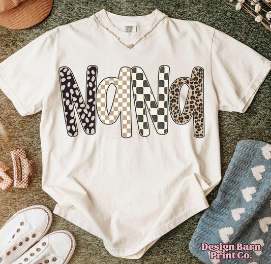 Nana Polka Dot Cheetah Checker Tee or Crewneck (DTF)