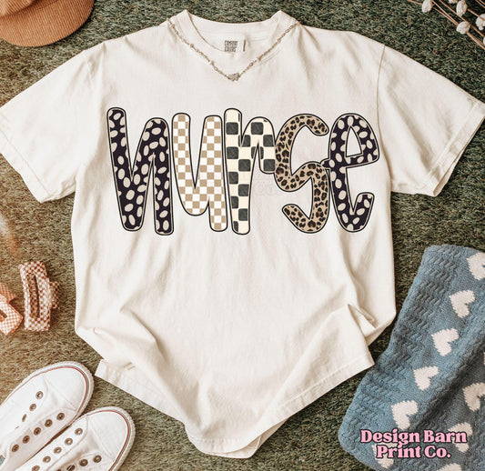 Nurse Polka Dot Cheetah Checker Tee or Crewneck (DTF)