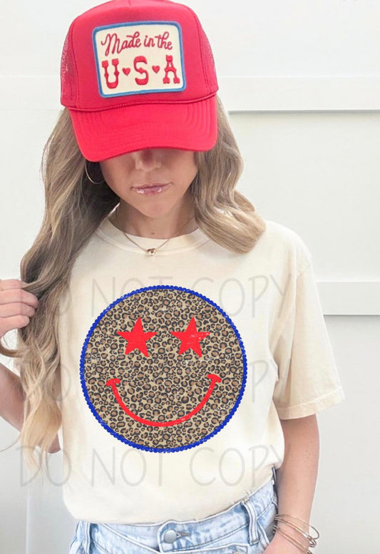 4th of July Cheetah Smiley Tee or Crewneck (DTF)