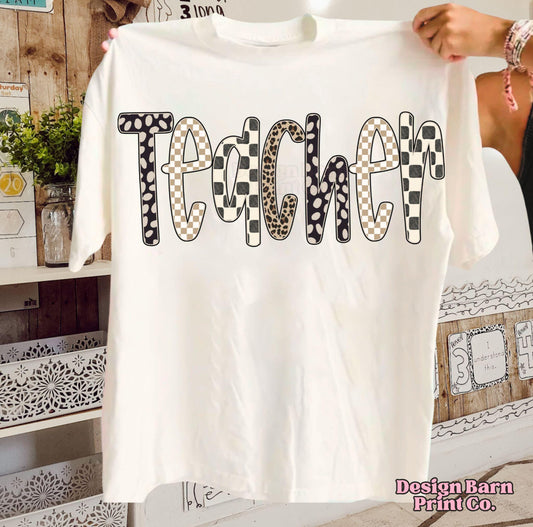 Teacher Polka Dot Cheetah Checker Tee or Crewneck (DTF)