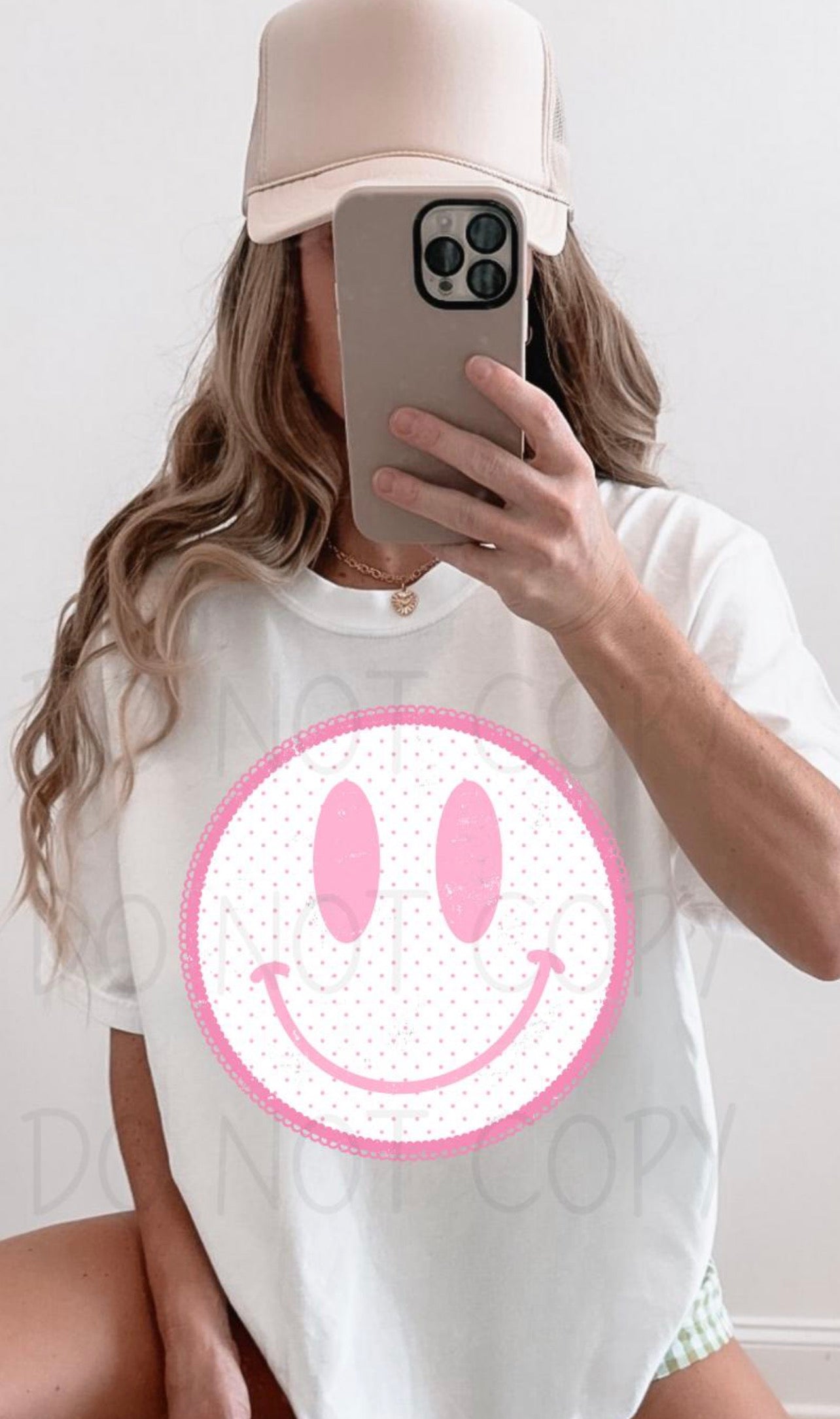 Pink Polka Dot Smiley Tee or Crewneck (DTF)