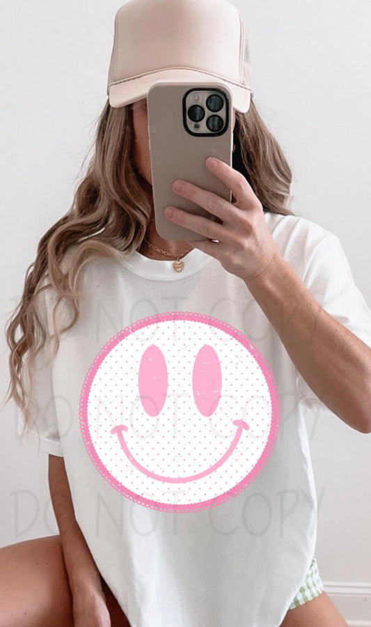 Pink Polka Dot Smiley Tee or Crewneck (DTF)