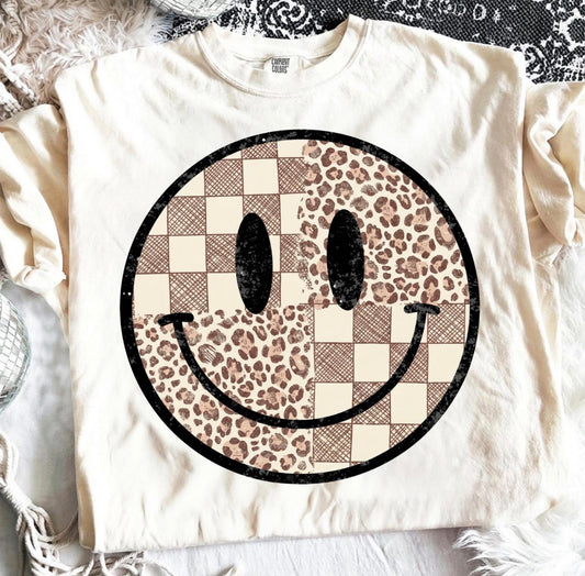 Checker Cheetah Smiley Tee or Crewneck (DTF) (Copy)