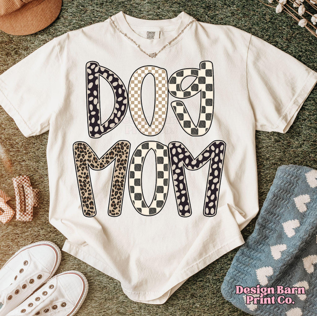 Dog Mom Polka Dot Cheetah Checker Tee or Crewneck (DTF)