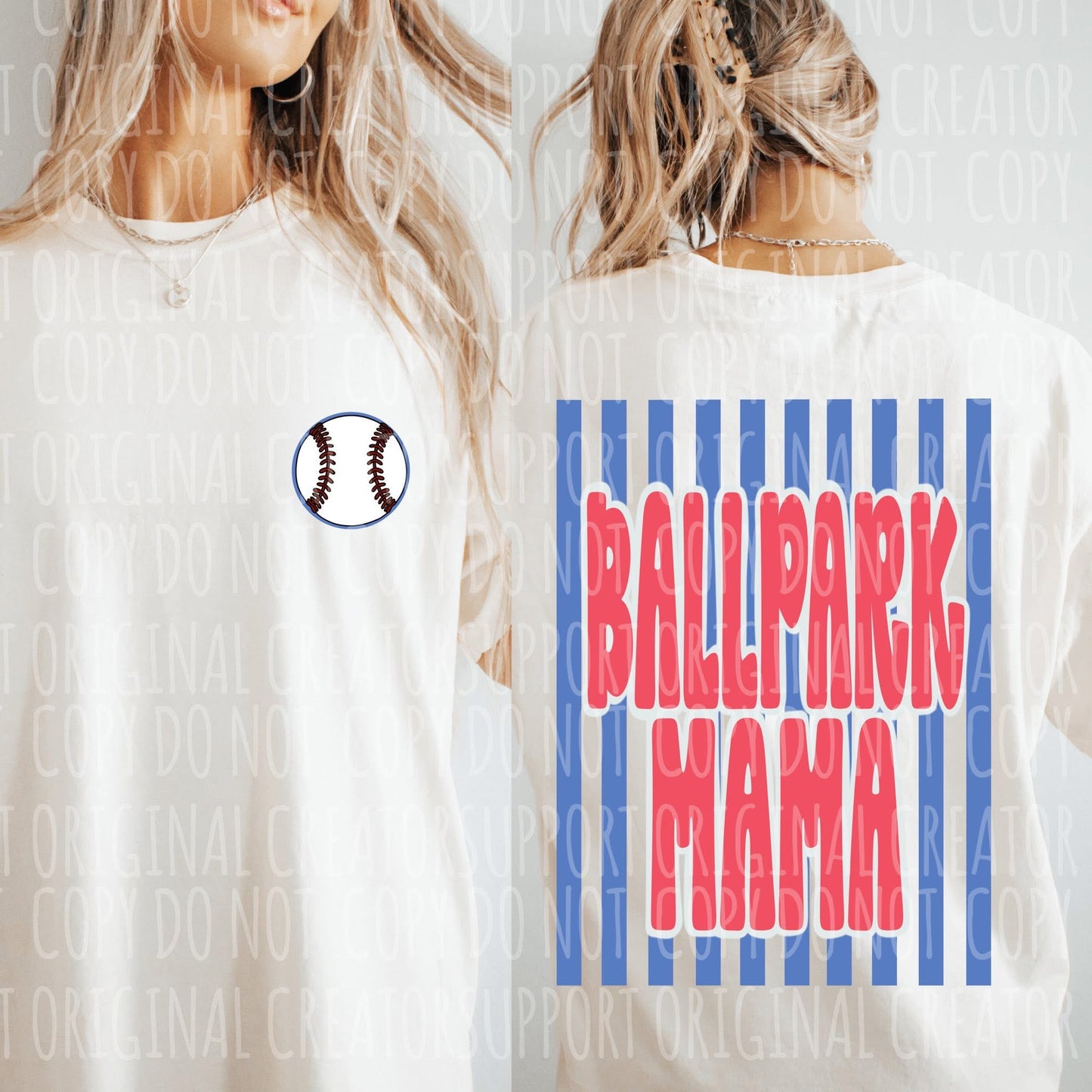 Ballpark Mama Stripes (front & back) Tee or Crewneck (DTF)