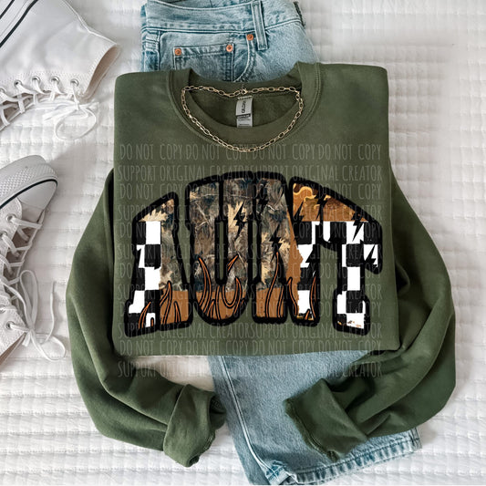 Aunt Camo Checker Tee or Crewneck (DTF)