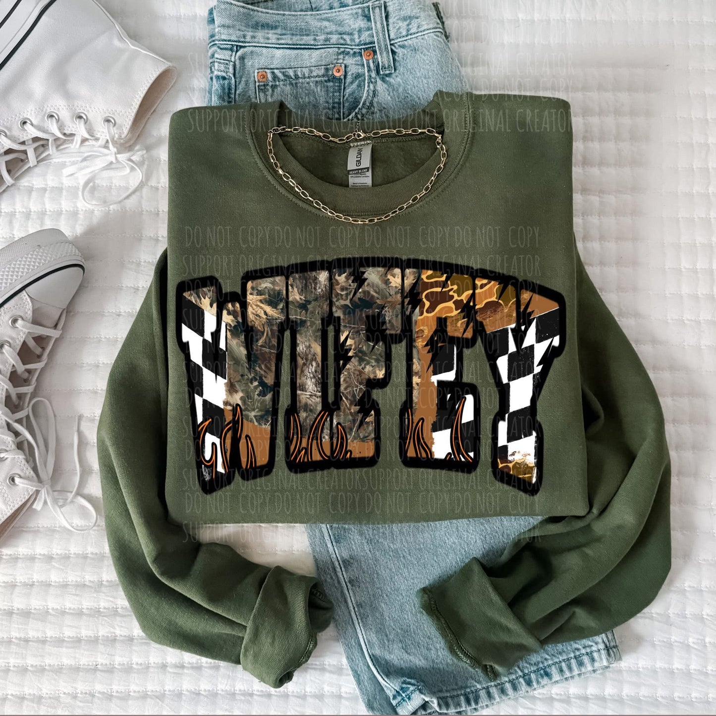 Wifey Camo Checker Tee or Crewneck (DTF)