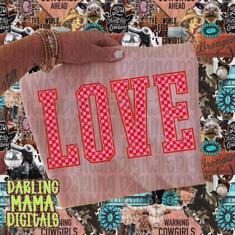 Pink & Red Checker Love Tee or Crewneck (DTF)