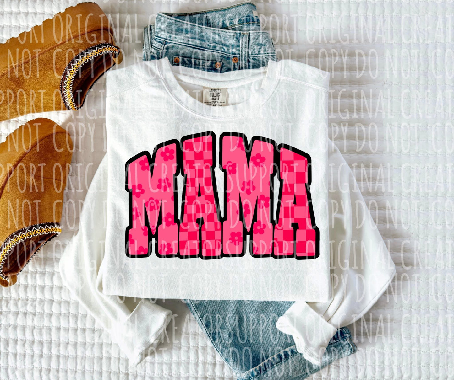 Pink Checker Floral Mama Tee or Crewneck (DTF)