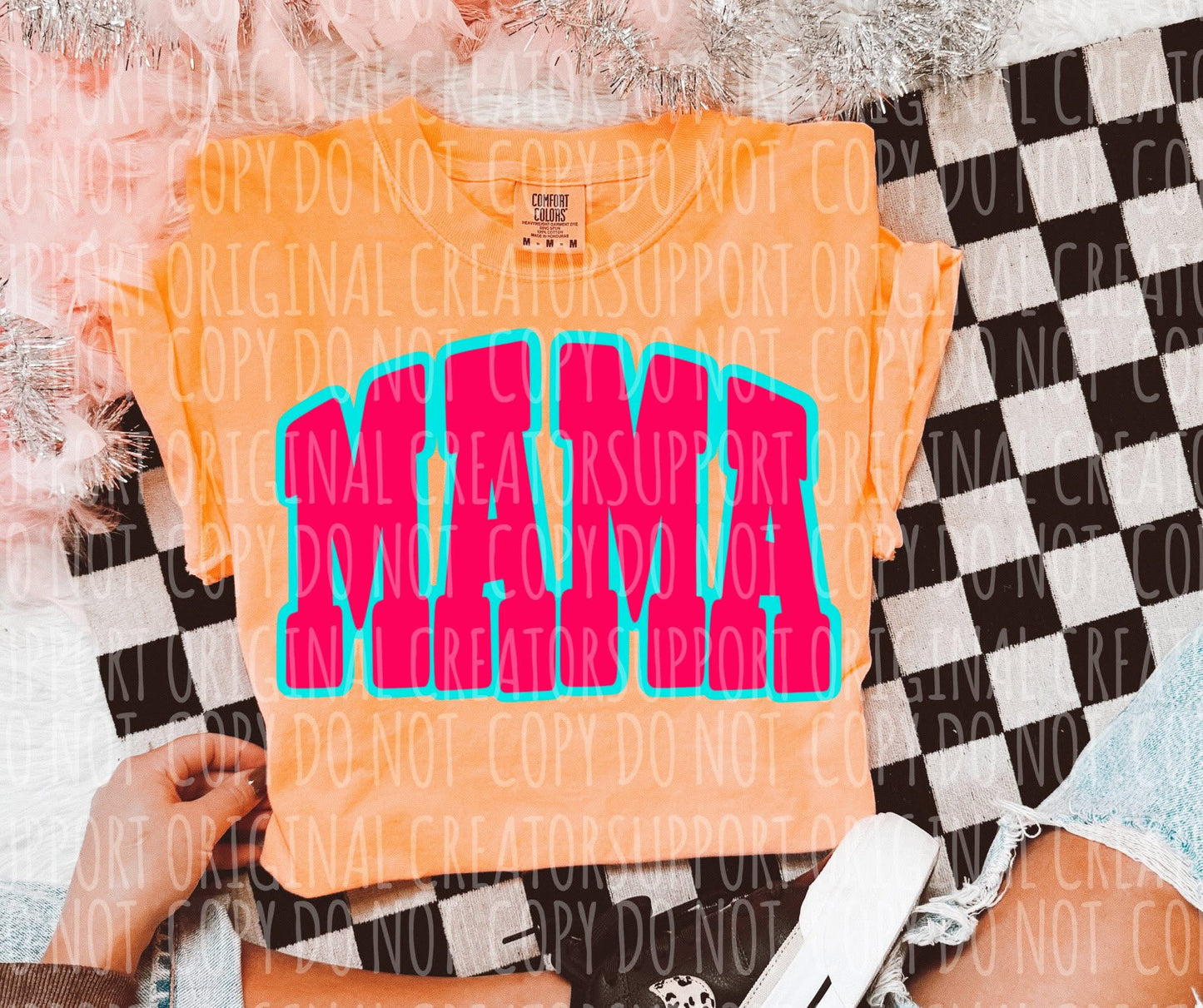 Pink Mama with Blue Outline Tee or Crewneck (DTF)