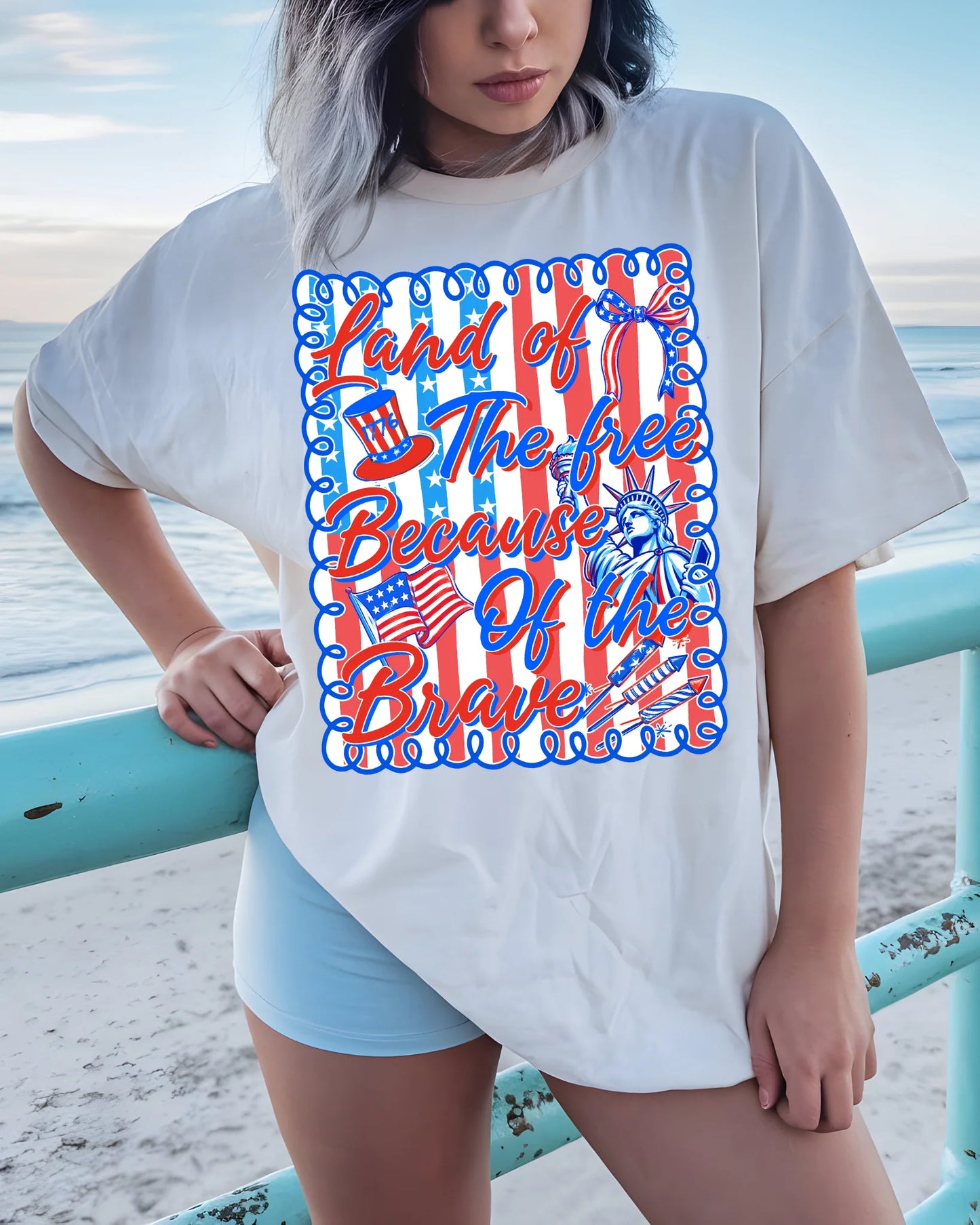 Land of the Free because of the Brave Tee or Crewneck (DTF)