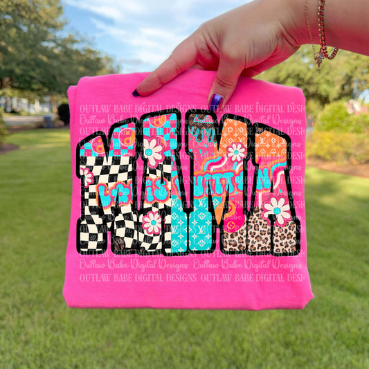 Boujee Bright Retro Checker Cheetah Mama Tee or Crewneck (DTF)