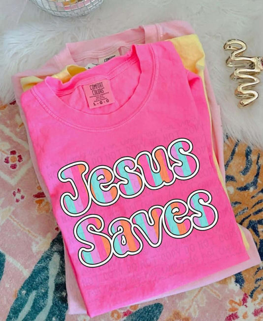 Jesus Saves Stripes Tee or Crewneck (DTF)